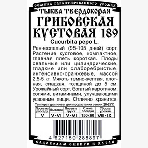 Тыква Грибовская Кустовая БП/ Деметра 8шт